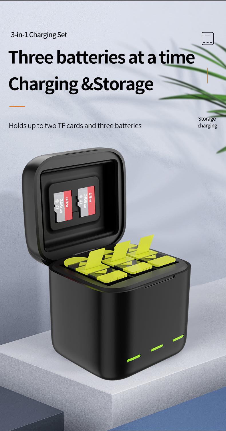 Telesin Oplaadbox met 3 batterijen voor GoPro 9/ 10 / 11 / 12
