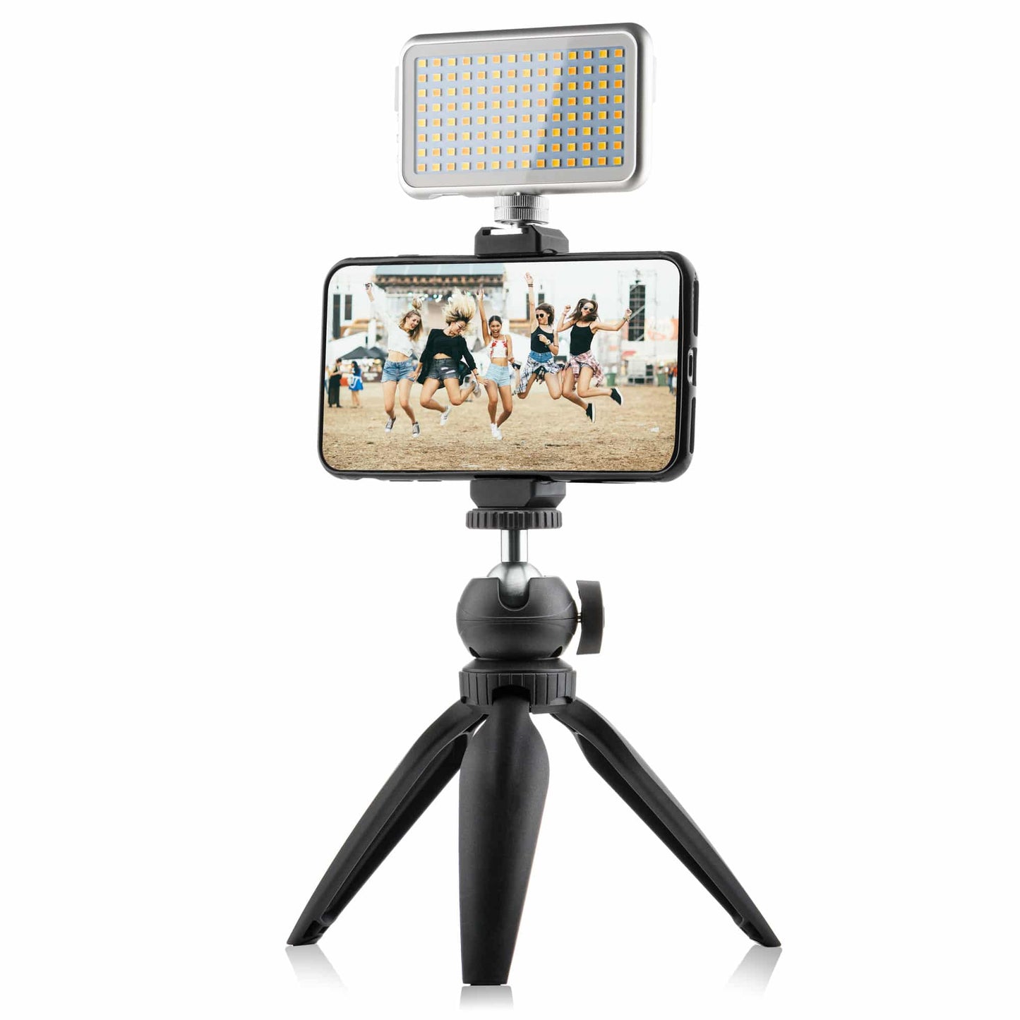 MOJOGEAR Video KIT / vlog set: Mini-statief + telefoonhouder + microfoon + lampje