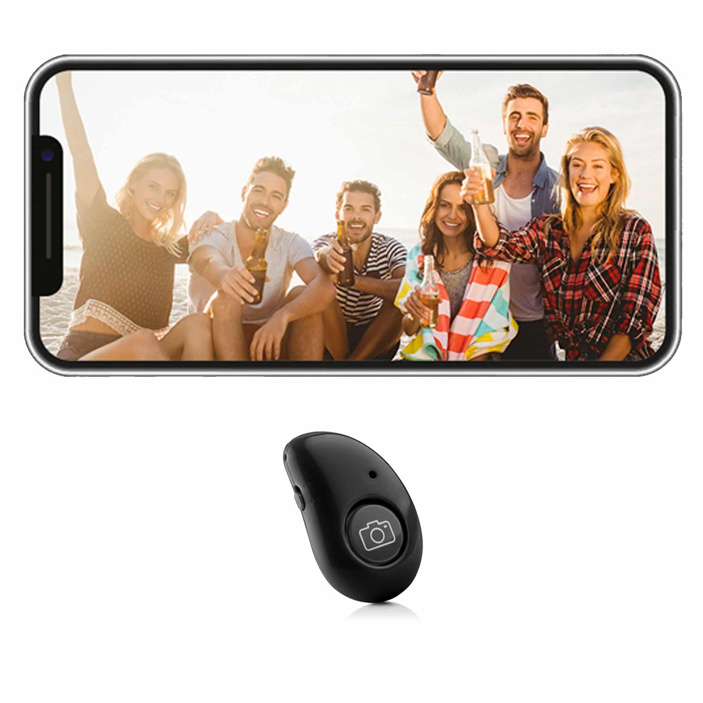 Bluetooth remote shutter afstandsbediening voor smartphone camera – verschillende kleuren - Zwart