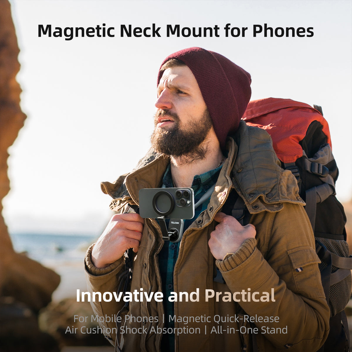 Telesin magnetische neck mount voor smartphone - Grijs