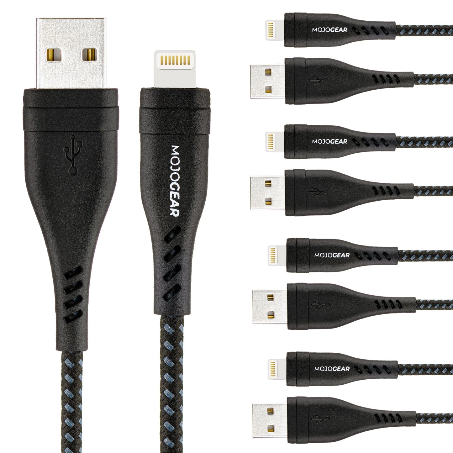 5x MOJOGEAR Apple Lightning to USB cable Extra Strong [BENEFIT PACK]