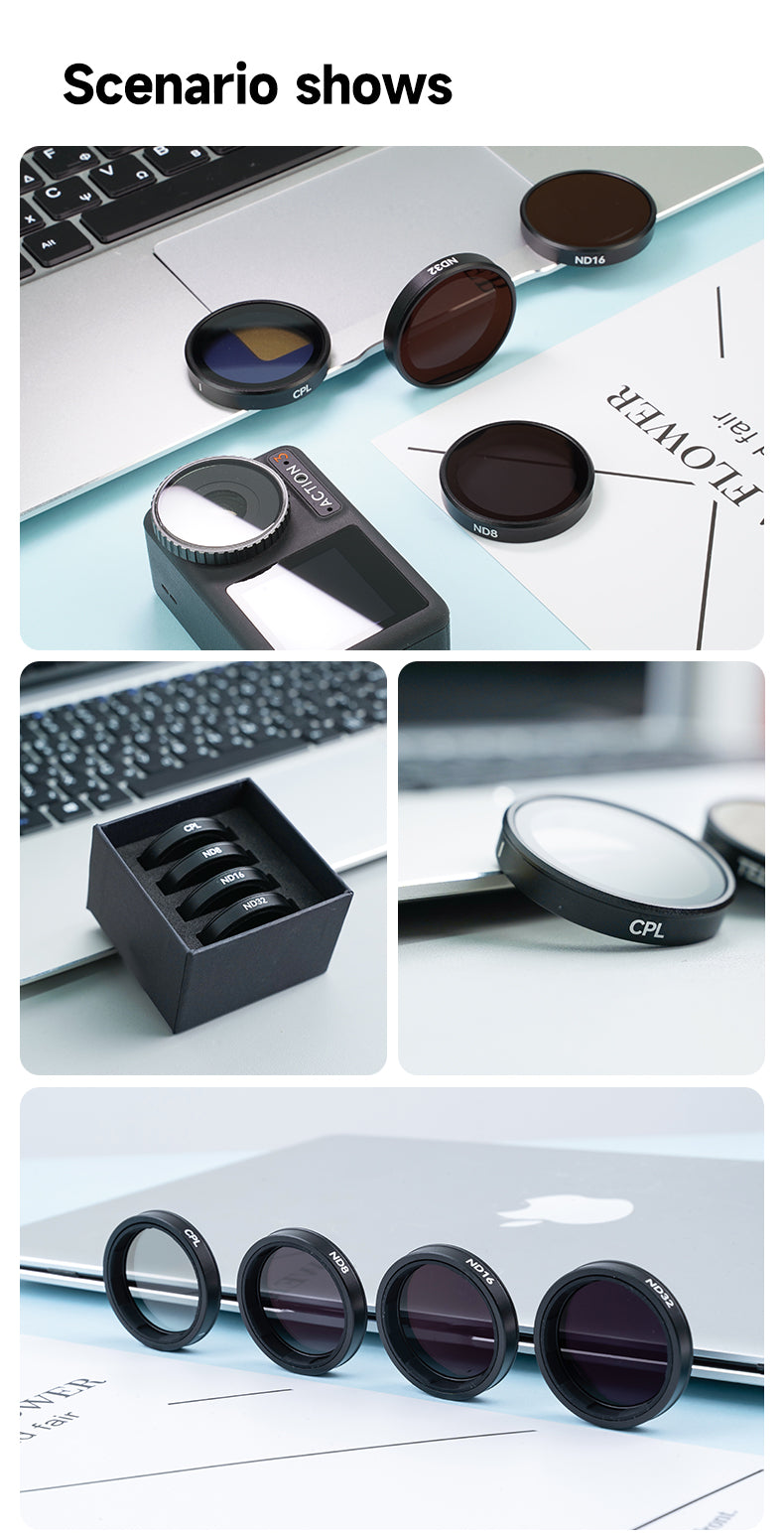 Telesin CPL+ND8/16/32 Lensfilterset (4-pack) voor Osmo Action 3/4 - Lenzen