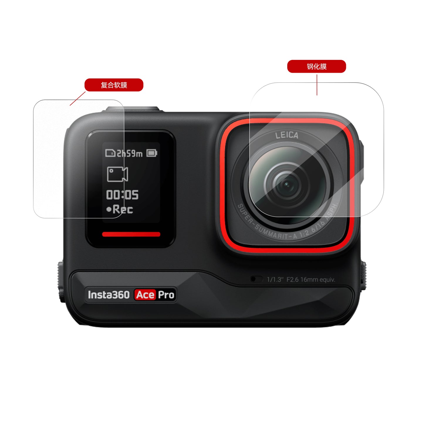 Telesin Screenprotector-set gehard glas Insta360 Ace Pro