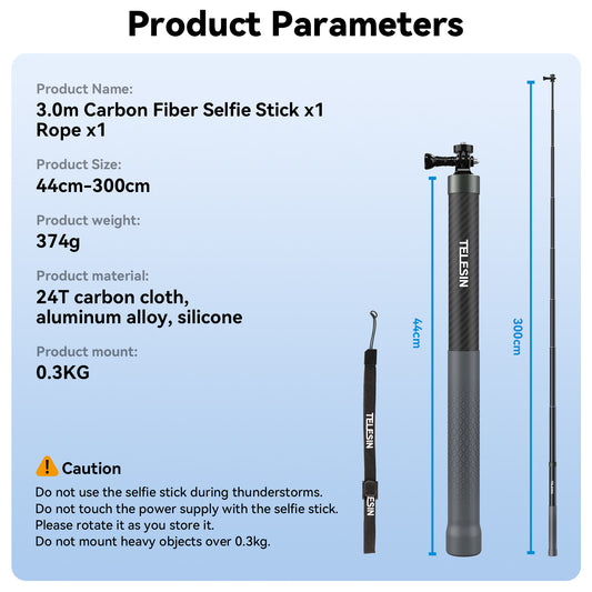 Telesin meter Premium Selfie Stick for GoPro Carbon MOJOGEAR