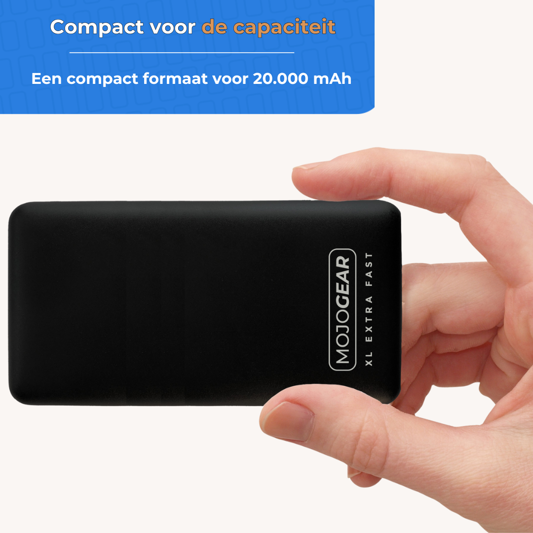 MOJOGEAR MINI XL 20.000 mAh EXTRA FAST powerbank met Apple Lightning naar USB kabel Extra Sterk - Powerbanks