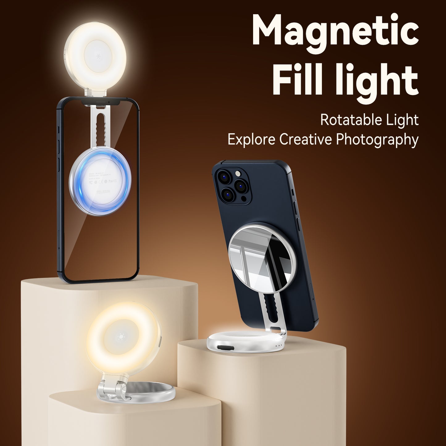 Telesin C03 MagSafe Selfie Light met spiegel – Zilver