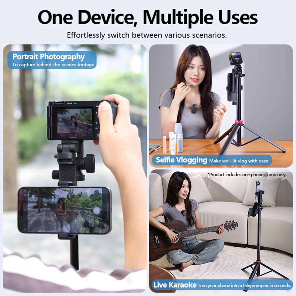 Ulanzi MT-78 Multi-functioneel statief voor smartphone en camera - 185cm - Vaste statieven