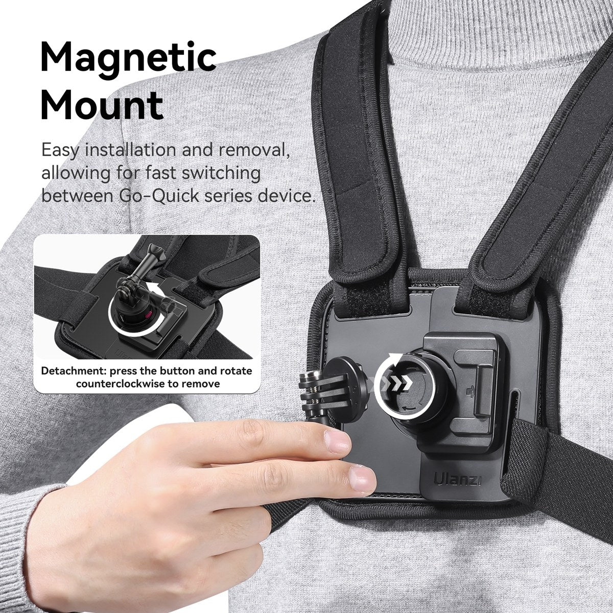 Ulanzi Go-Quick II Chest Mount voor action cam en smartphone