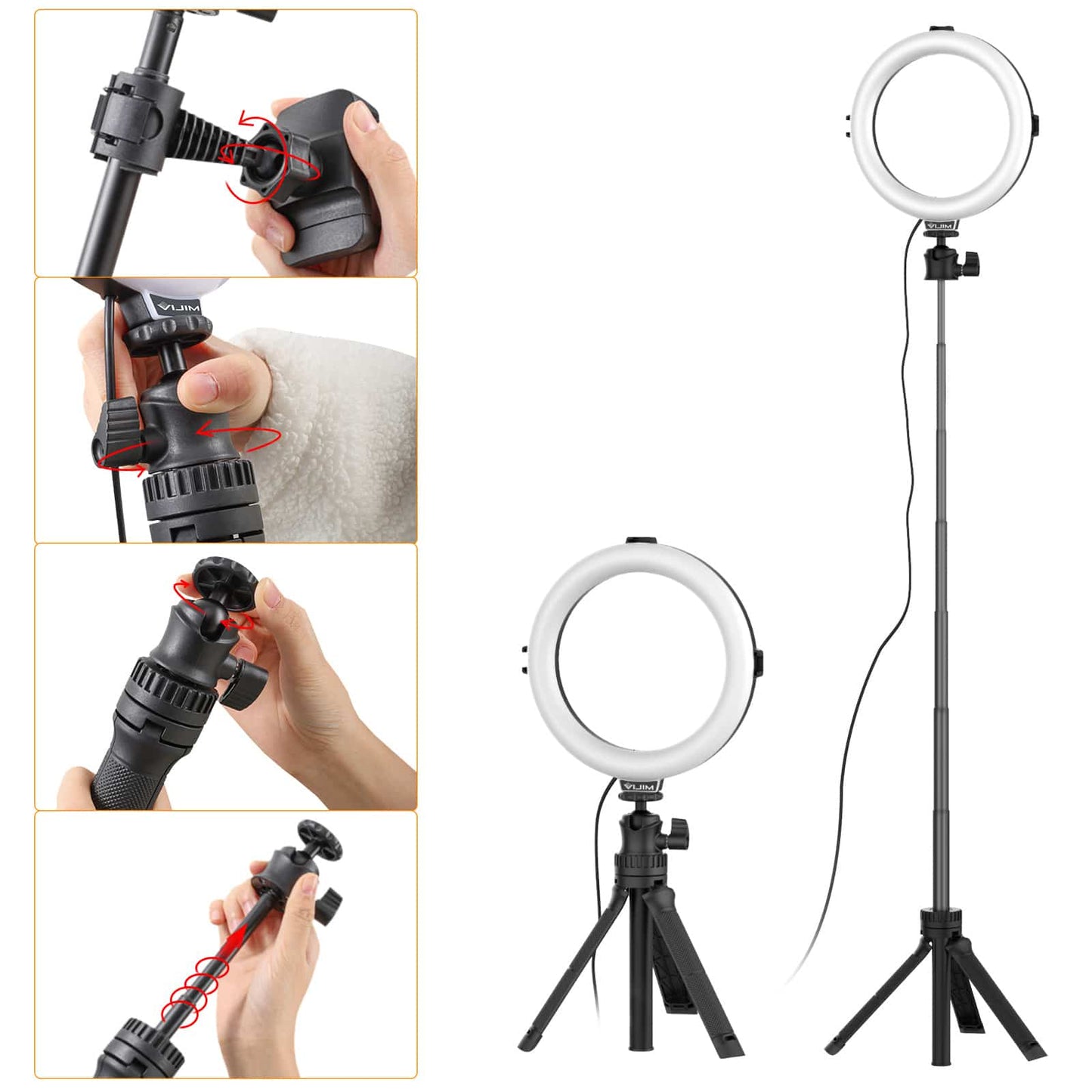 VIJIM K9 RGB Ring Lamp with Selfie Stick Tripod and Phone Holder - 10 Colors