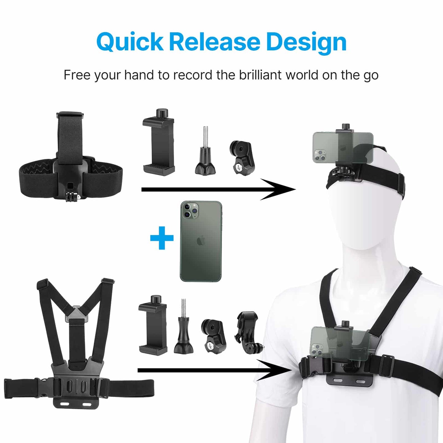 Ulanzi MP-2 Head Strap en Chest Strap Kit voor GoPro en smartphone