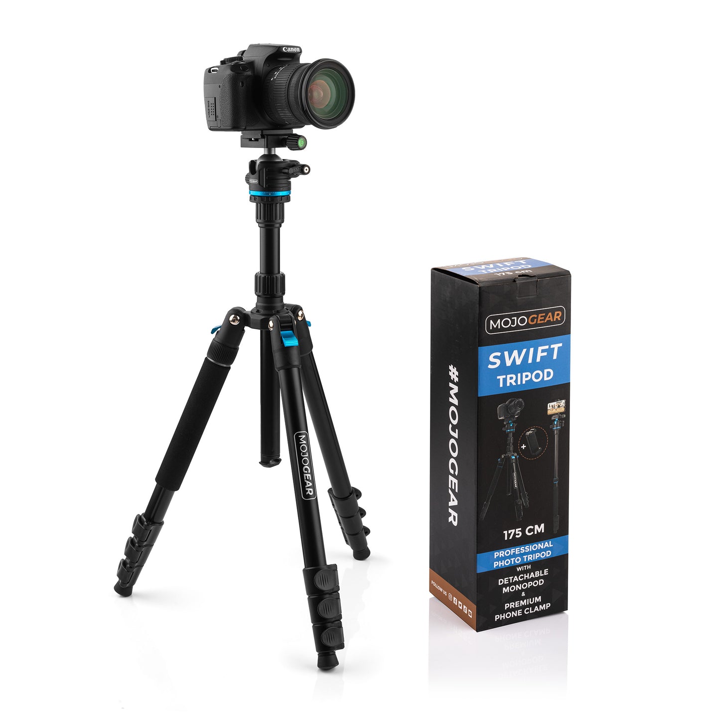 MOJOGEAR Swift Fotostatief 175cm met monopod voor Camera en Smartphone