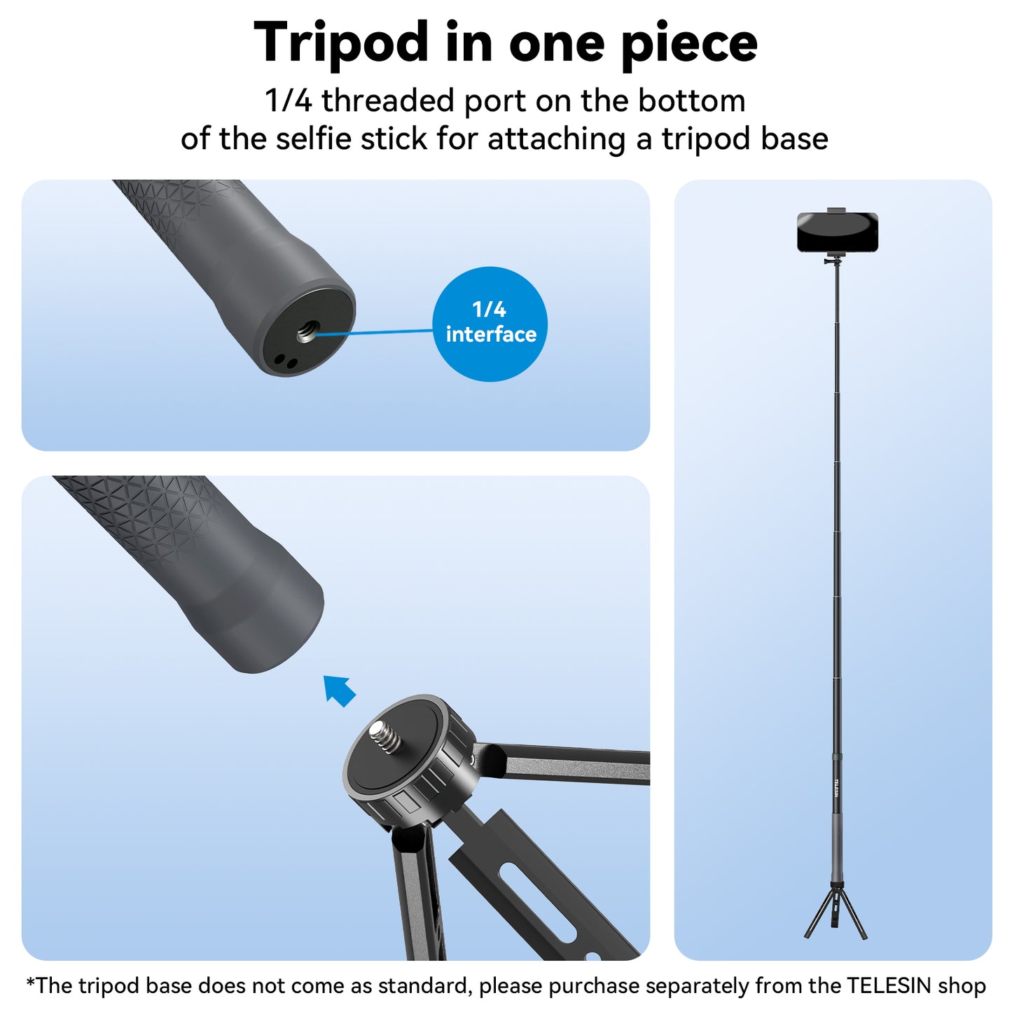 Telesin 3 meter Premium Selfie Stick voor GoPro - Carbon