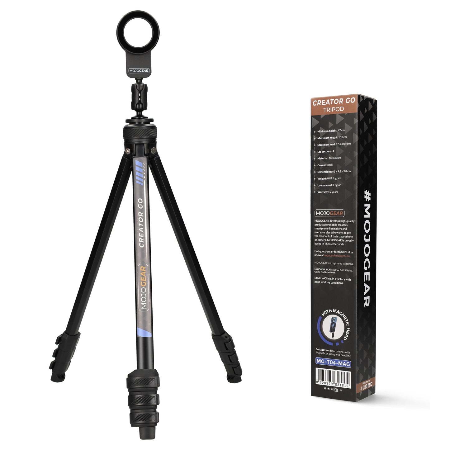 MOJOGEAR Creator GO MagSafe - Lichtgewicht iPhone statief 153 cm - Statieven en toebehoren