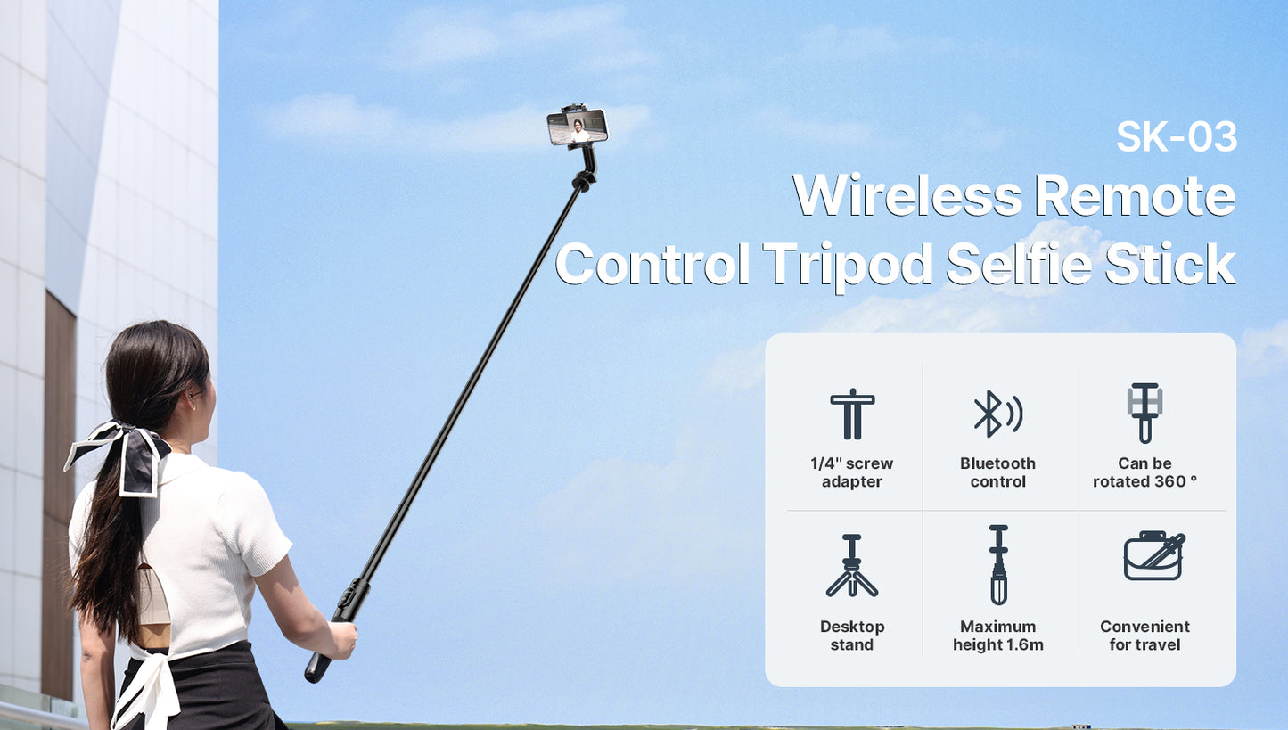 Ulanzi SK-03 Selfie Stick Statief 160 cm met klem en Bluetooth remote - Selfiesticks