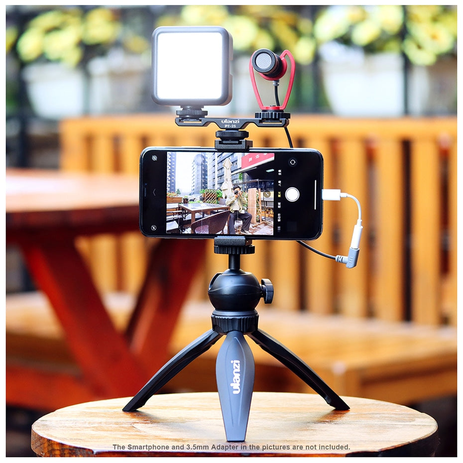 Ulanzi Smartphone vlog KIT EXTRA: mini-statief, telefoonhouder, dual cold shoe-mount, microfoon & LED-lamp