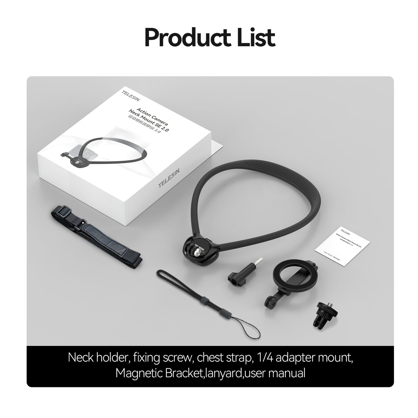 Telesin Neck Mount 360º Combo - GoPro & Smartphone - Black