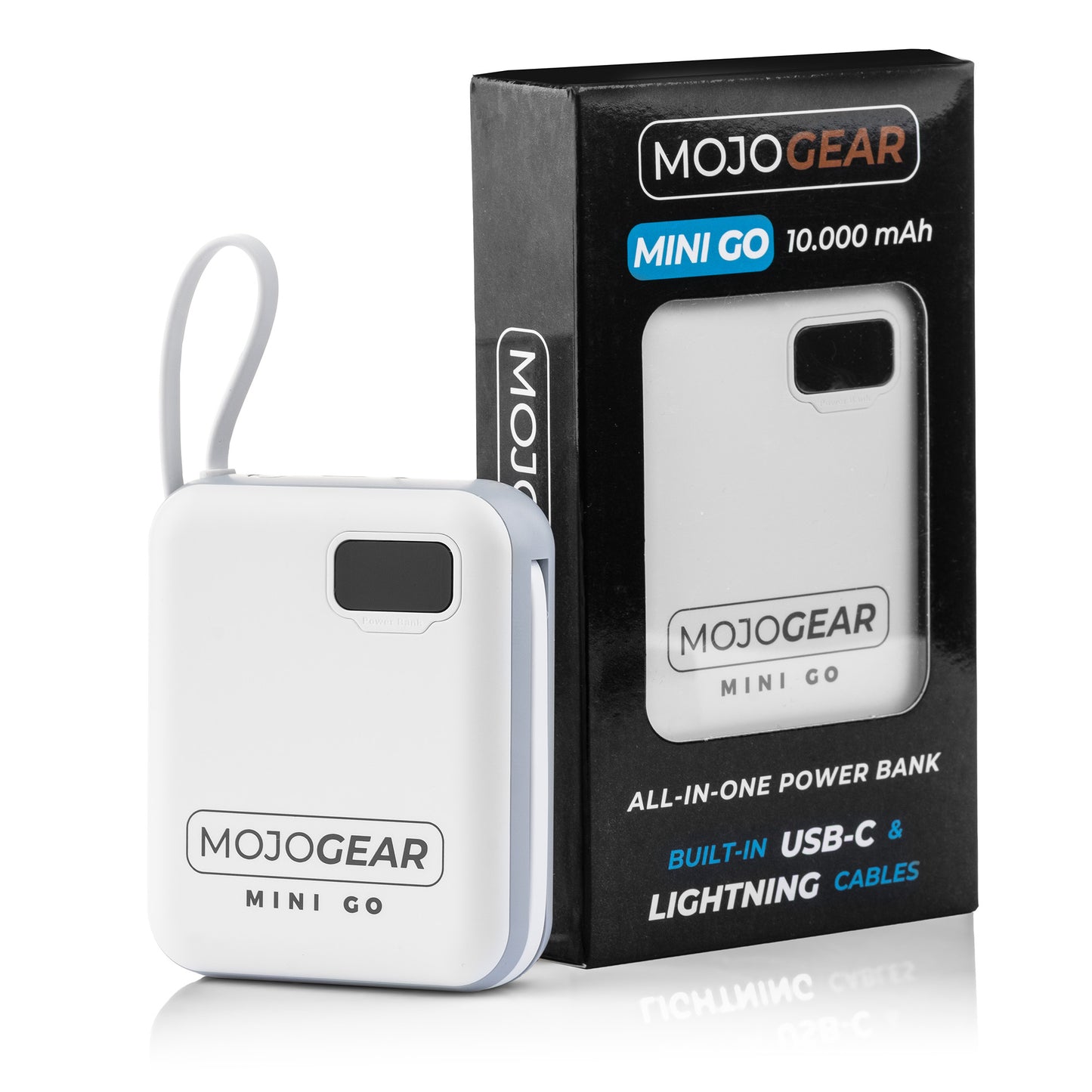 MOJOGEAR MINI GO 10.000mAh powerbank met kabels - Wit - Powerbanks