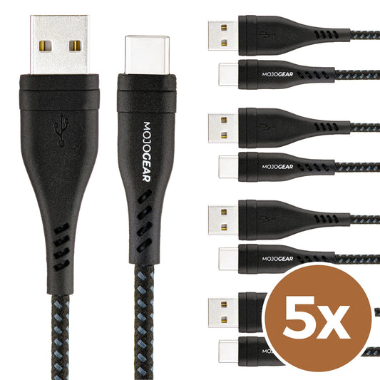 5x MOJOGEAR USB-C to USB cable Extra strong [5-PACK]