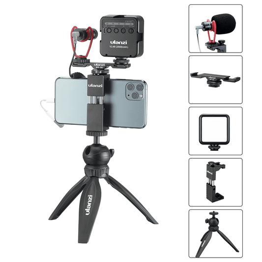 Ulanzi Smartphone vlog KIT EXTRA: mini tripod, phone holder, dual cold shoe mount, microphone & LED light