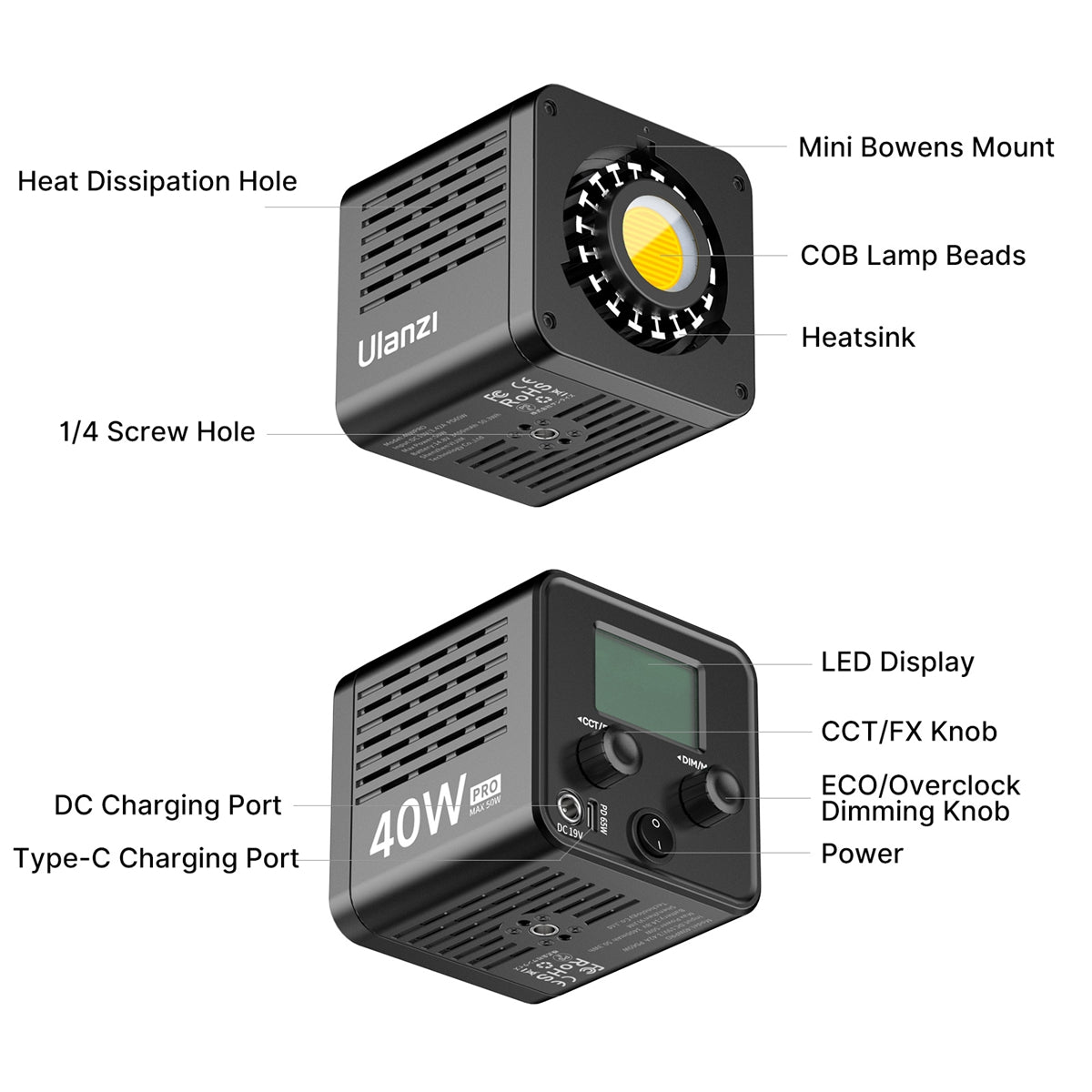 Ulanzi 40W PRO COB Lamp Bi-Color with built-in battery