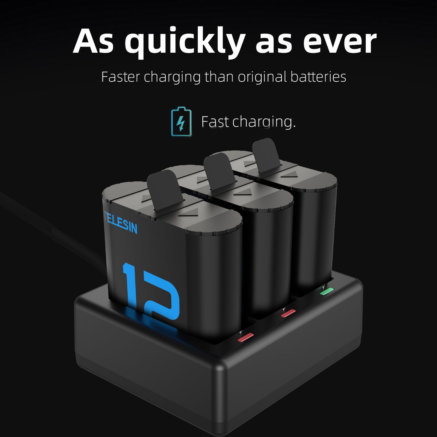 Telesin Batterij (Double Arc) voor GoPro 9 / 10 / 11 / 12 - 1720 mAh - GoPro Accu's en opladers