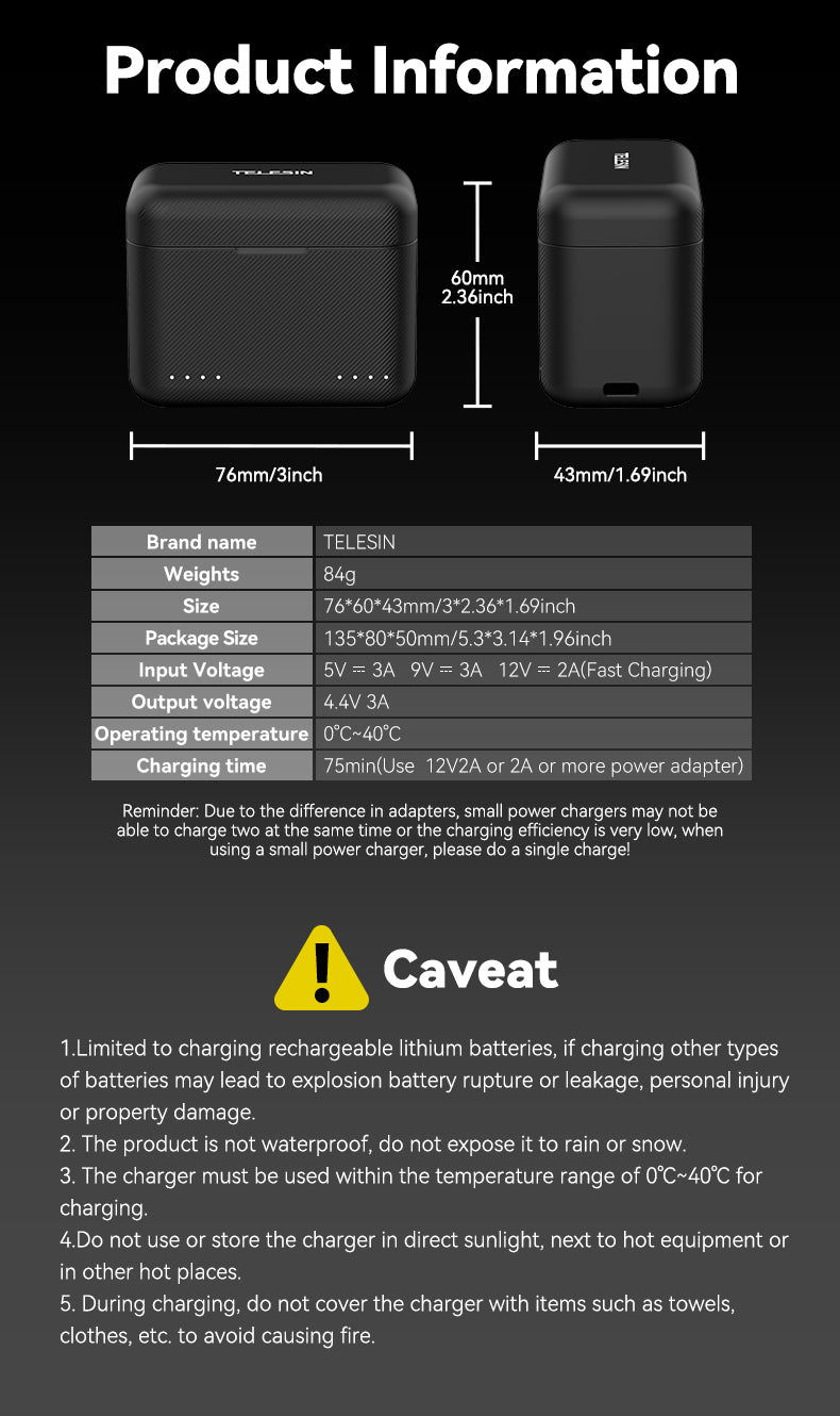 Telesin Charging Box for Insta360 X4 Batteries (2 slots)
