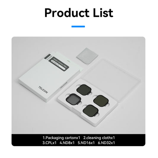 Telesin Lens Filter Kit voor GoPro 13 - CPL+ND8/16/32 - GoPro filters