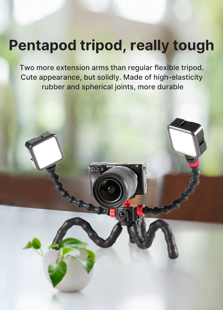 Ulanzi Octopus Vlog Kit: Flexible Tripod, Phone clamp, Microphone & Video light