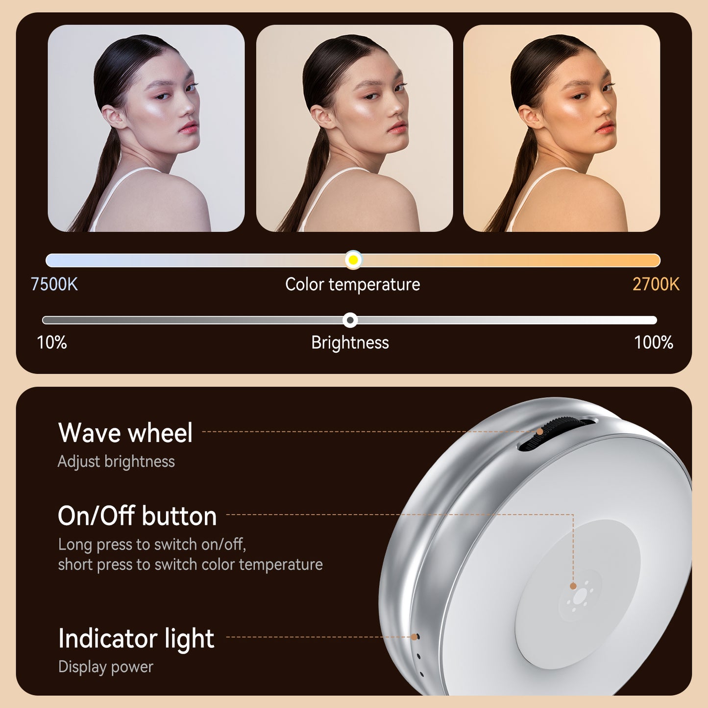 Telesin C03 MagSafe Selfie Light met spiegel – Zilver