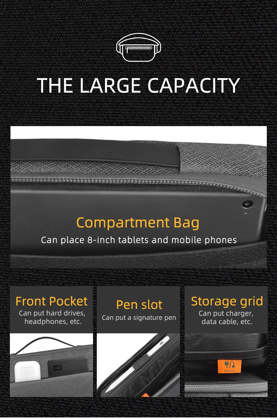 Wiwu Alpha Crossbody Water Repellent Belt Bag for Cables & Accessories - Grey