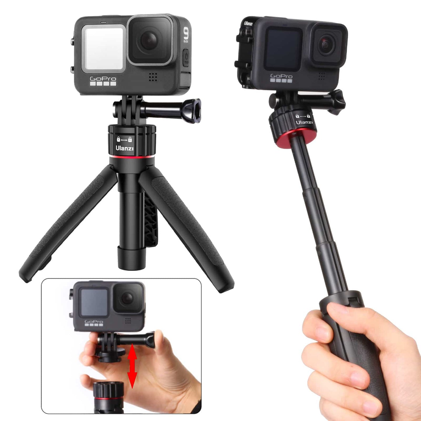 Ulanzi MT-31 GoPro vlog-statief, handgreep & selfie stick - met quick release mount - Obsolete