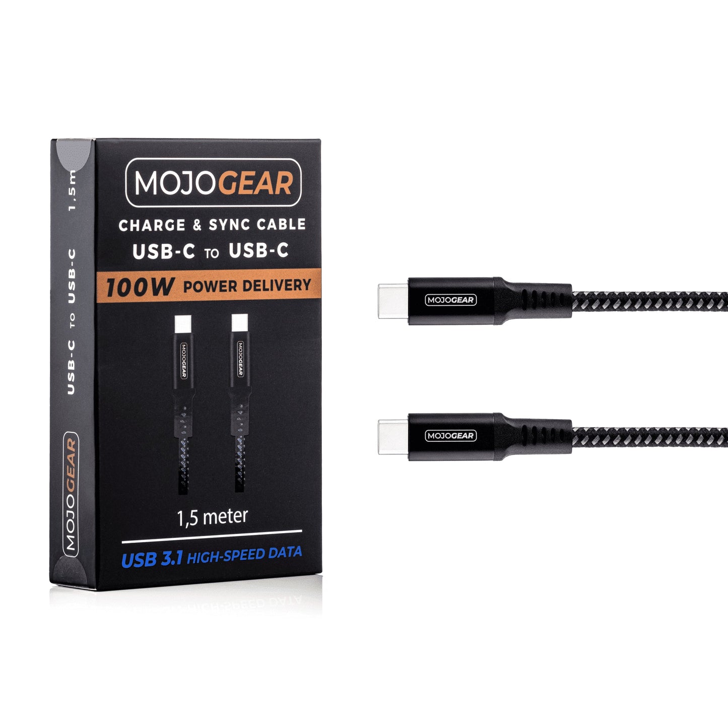 2x MOJOGEAR USB-C naar USB-C kabel 1.5 of 3 meter Extra Sterk [DUOPACK] - Telefoonkabels