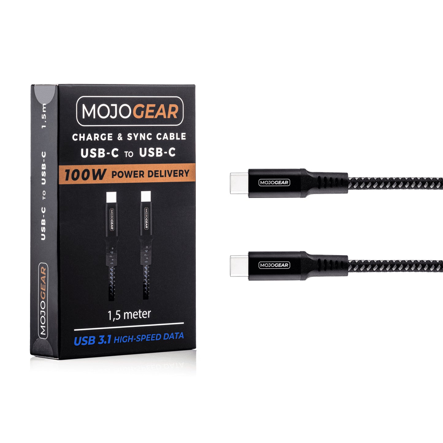 MOJOGEAR USB-C naar USB-C kabel 100W USB 3.1 Extra Sterk - 300cm