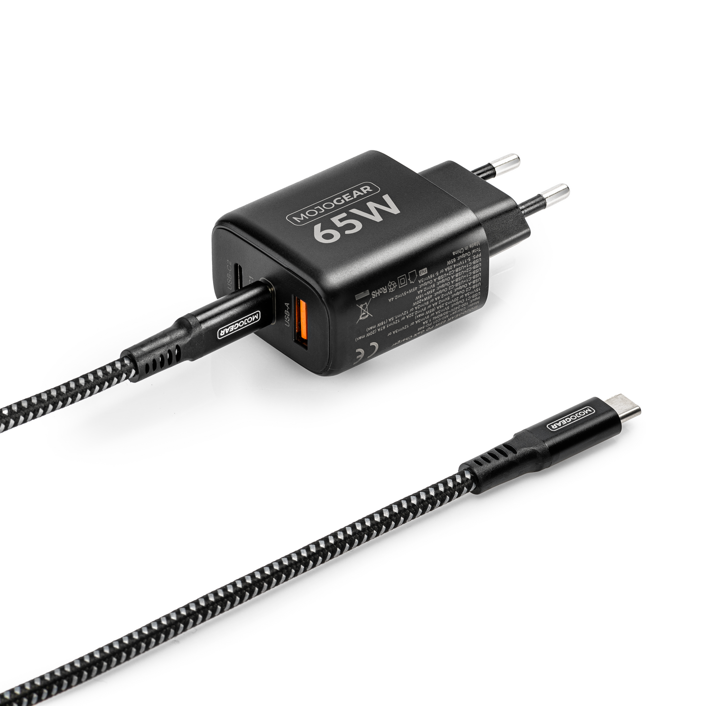 MOJOGEAR CHARGE+ 65W snellader met USB naar USB-C kabel 3 meter | Geschikt voor Samsung/Oppo/Huawei/Xiaomi/iPhone 15/16