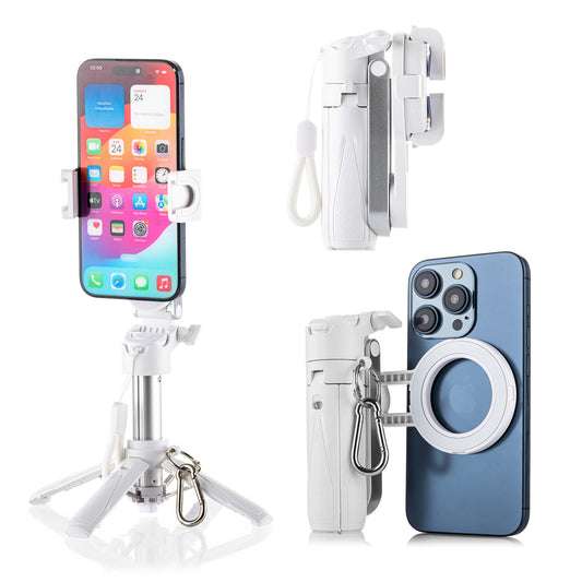 MOJOGEAR TS2 6-in-1 Mini Selfie Stick Tripod & Grip for Phone Magnetic - White