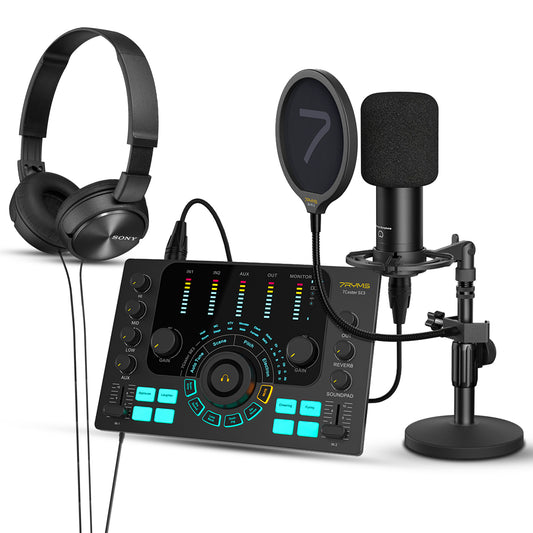 7RYMS Podcast Kit Solo - Caster, microfoon, koptelefoon -