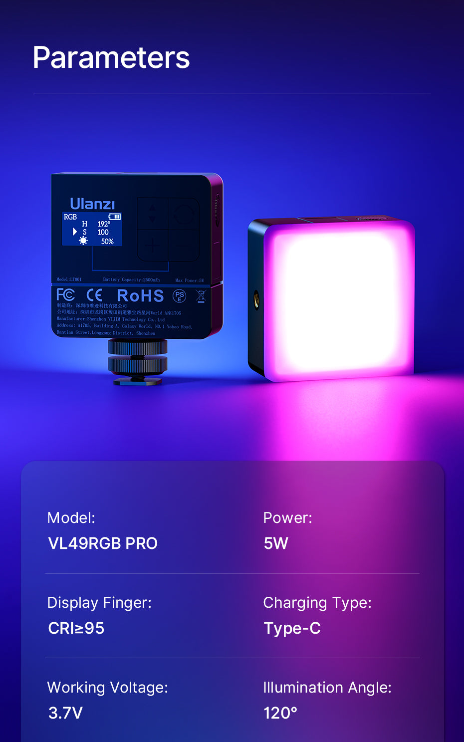 Ulanzi VL49 Pro Mini RGB videolamp