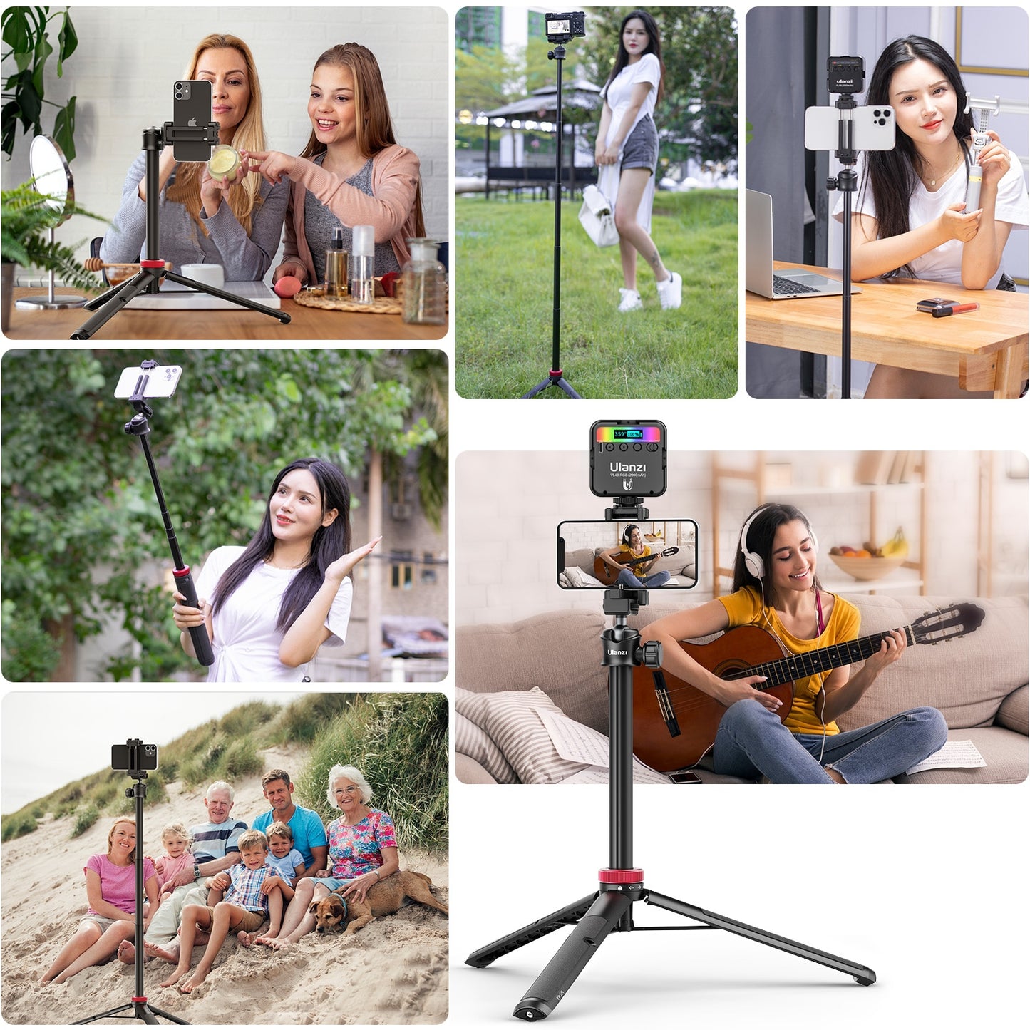 Ulanzi MT-44 Selfiestick Statief voor telefoon en camera - 146cm - Zwart