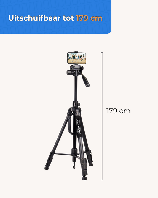 MOJOGEAR 179cm 3-in-1 camera & telefoon statief: driepoot, monopod & horizontale arm - Grote statieven