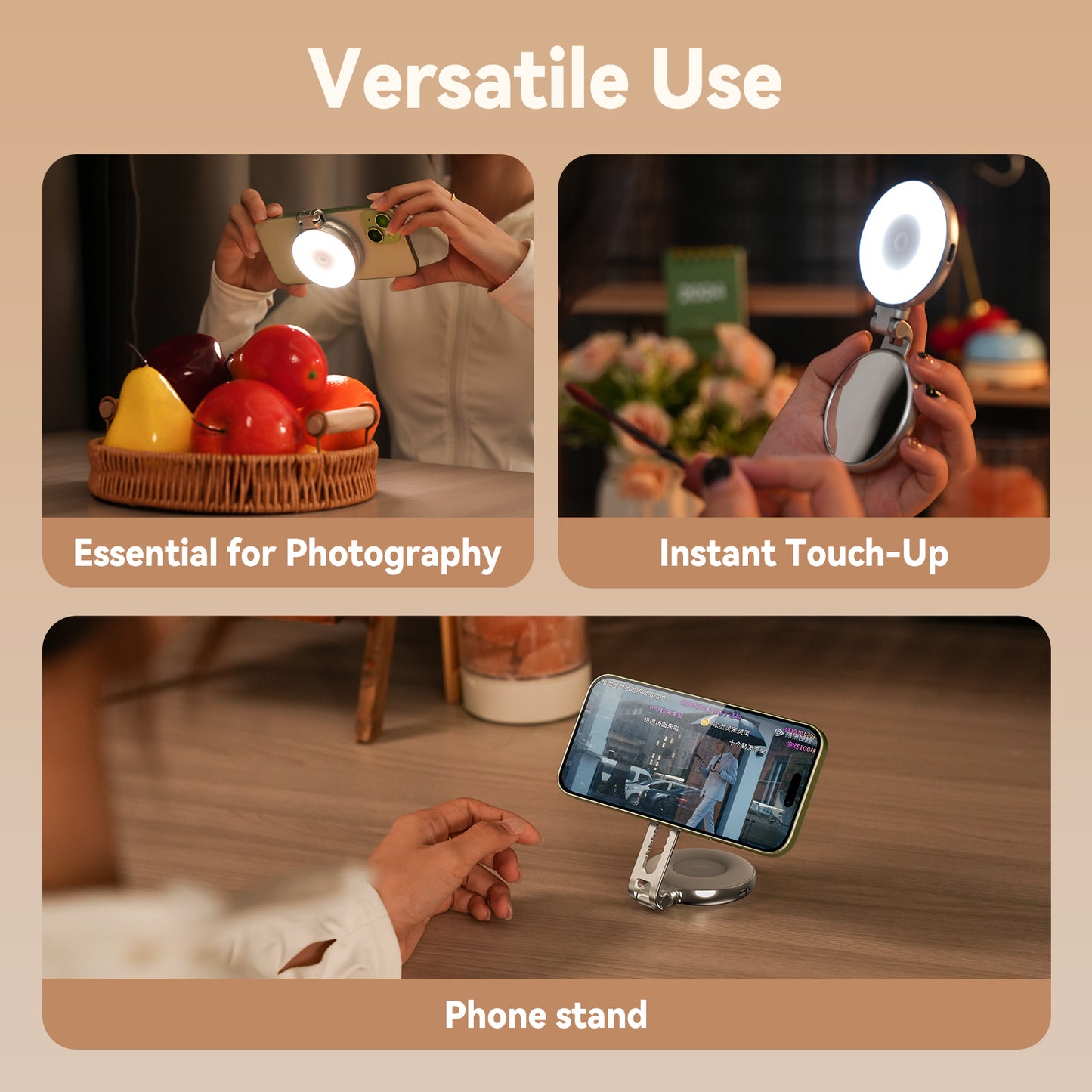 Telesin C03 MagSafe Selfie Light met spiegel – Zilver