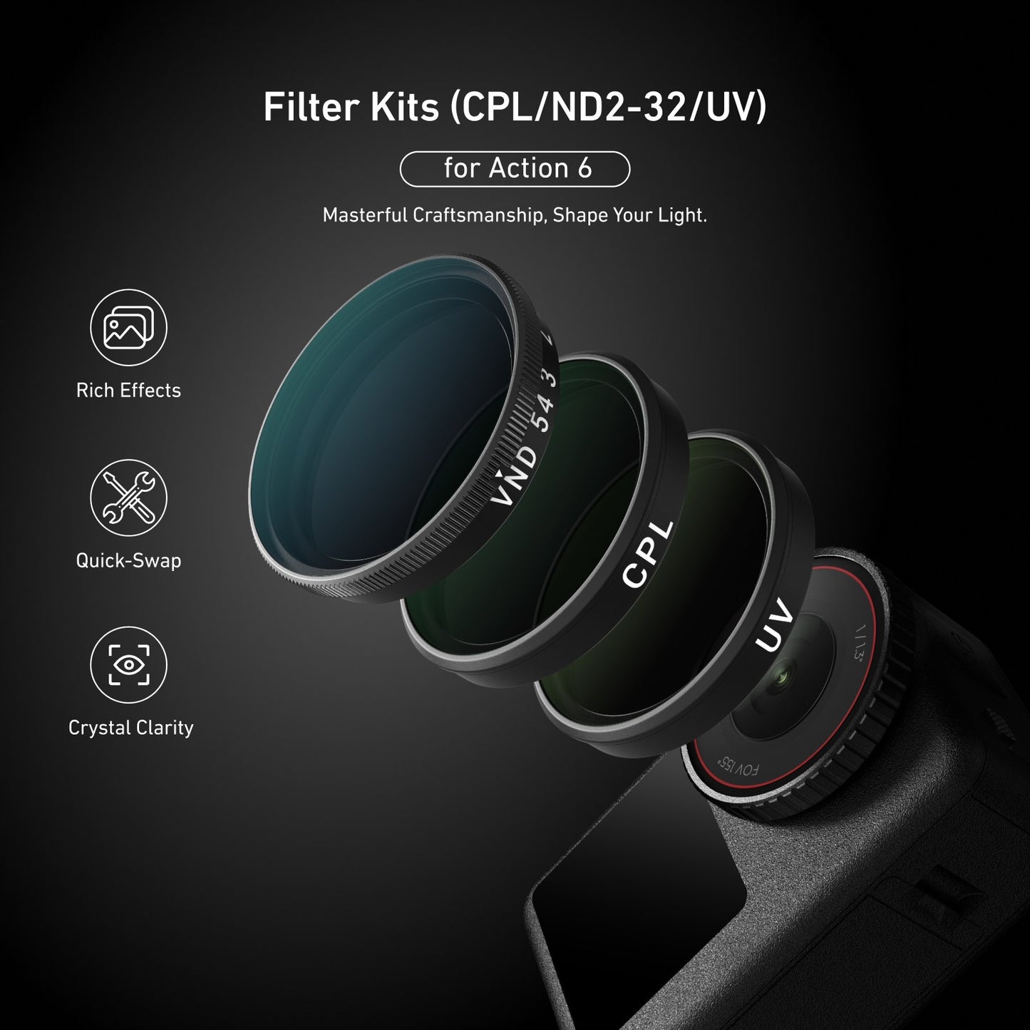 Telesin Filter kit for DJI Osmo Action 6 - CPL + UV + VND