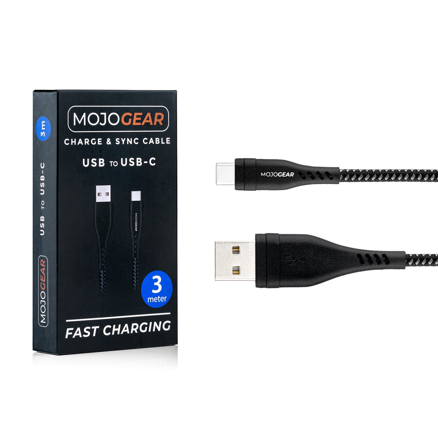 MOJOGEAR CHARGE+ 65W snellader met USB naar USB-C kabel 3 meter | Geschikt voor Samsung/Oppo/Huawei/Xiaomi/iPhone 15/16