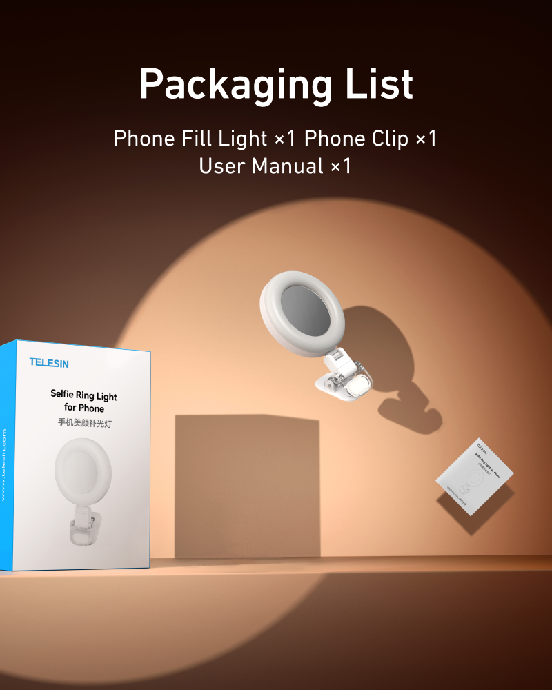 Telesin Mini Selfie Ring Light with Clip for Smartphone - White