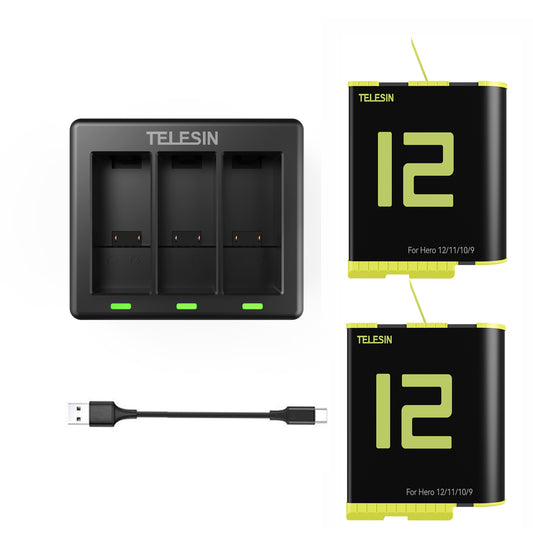 Telesin Triple Batterij Oplader met 2 batterijen voor GoPro 9 / 10 / 11 / 12