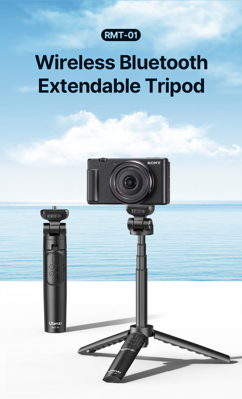 Ulanzi RMT-01 selfie stick tripod with remote for camera & smartphone