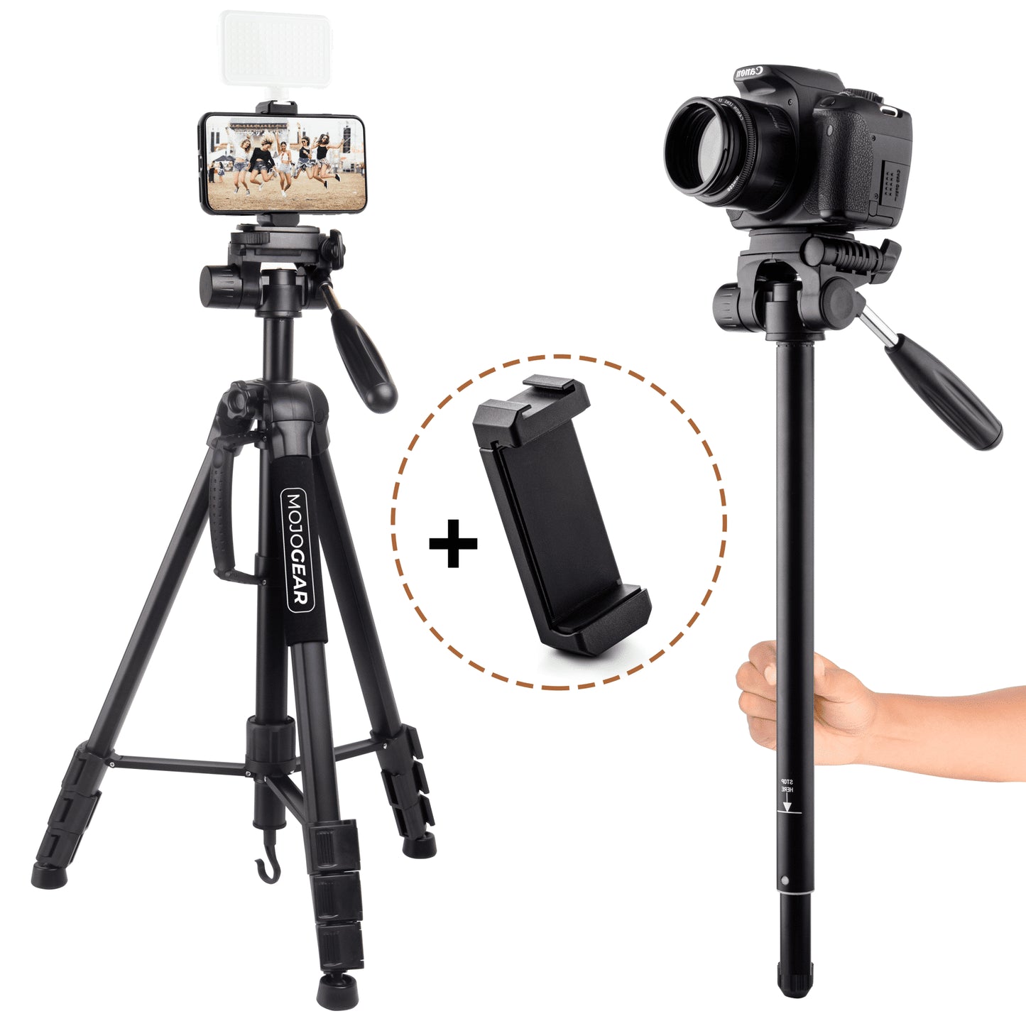 MOJOGEAR 177cm 2-in-1 camera en telefoon statief: driepoot & monopod - Grote statieven