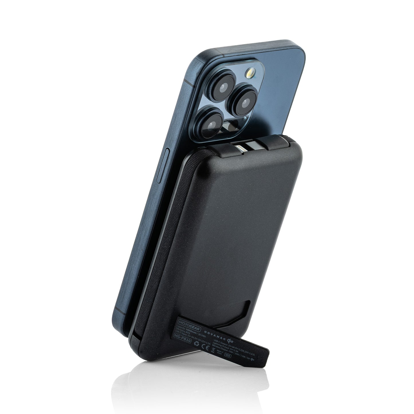 MOJOGEAR NovaMag All-in-1 Powerbank 10.000 mAh – Draadloos Qi2 & ingebouwde kabels – Zwart - Powerbanks