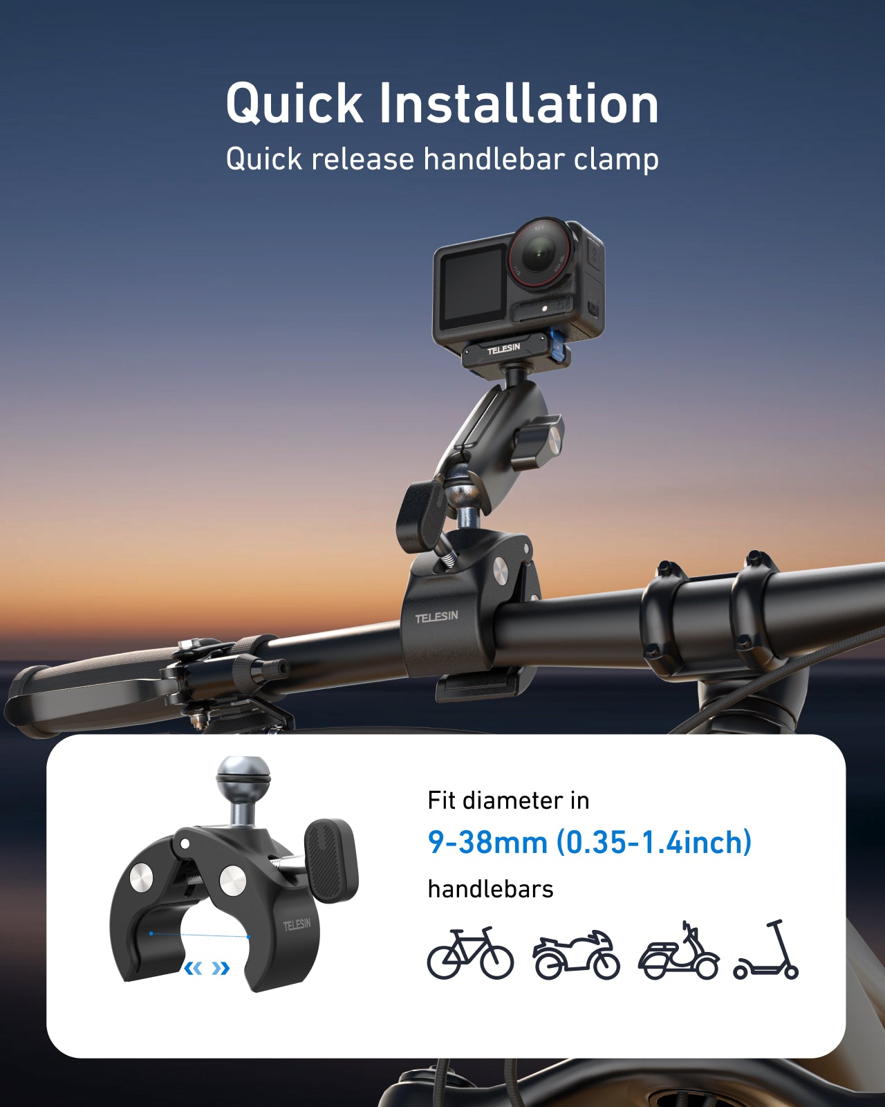 Telesin S3-HBM-14-TDJ Tube Clamp - Grijs