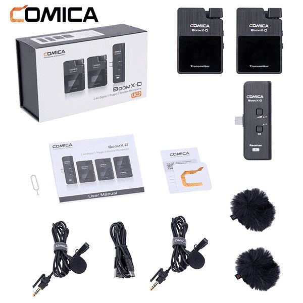 Comica BoomX-D UC2 draadloze microfoon-set met 2 zenders en USB-C-ontvanger - Draadloze microfoons