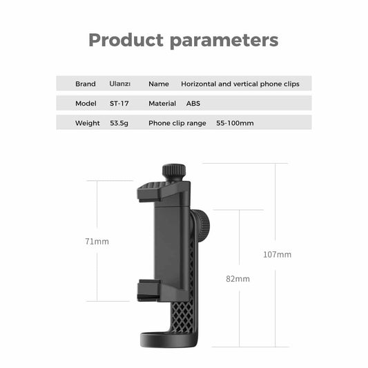 Ulanzi ST-17 360º Draaibare Telefoonhouder voor statief met Cold Shoe Mount - Telefoonhouders